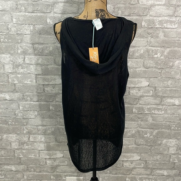 Kona Sol Black Swim Vneck Hooded Sheer Coverup - Picture 5 of 7